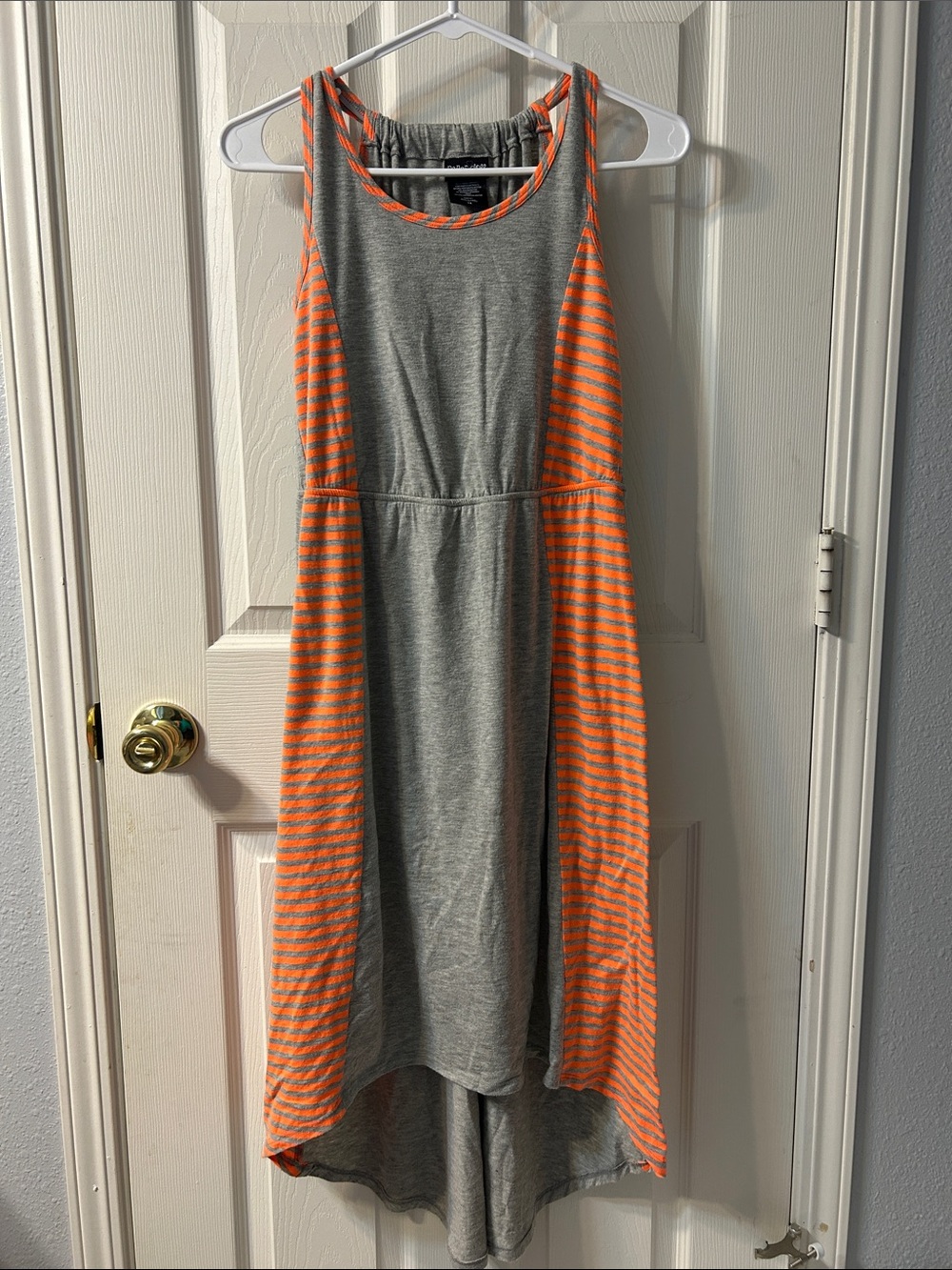 paper doll Gray and Orange Striped Casual Girls High-Low Dress
